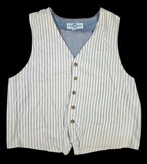 Vintage World Island Striped Vest Lightweight White Blue USA Casual Women XL